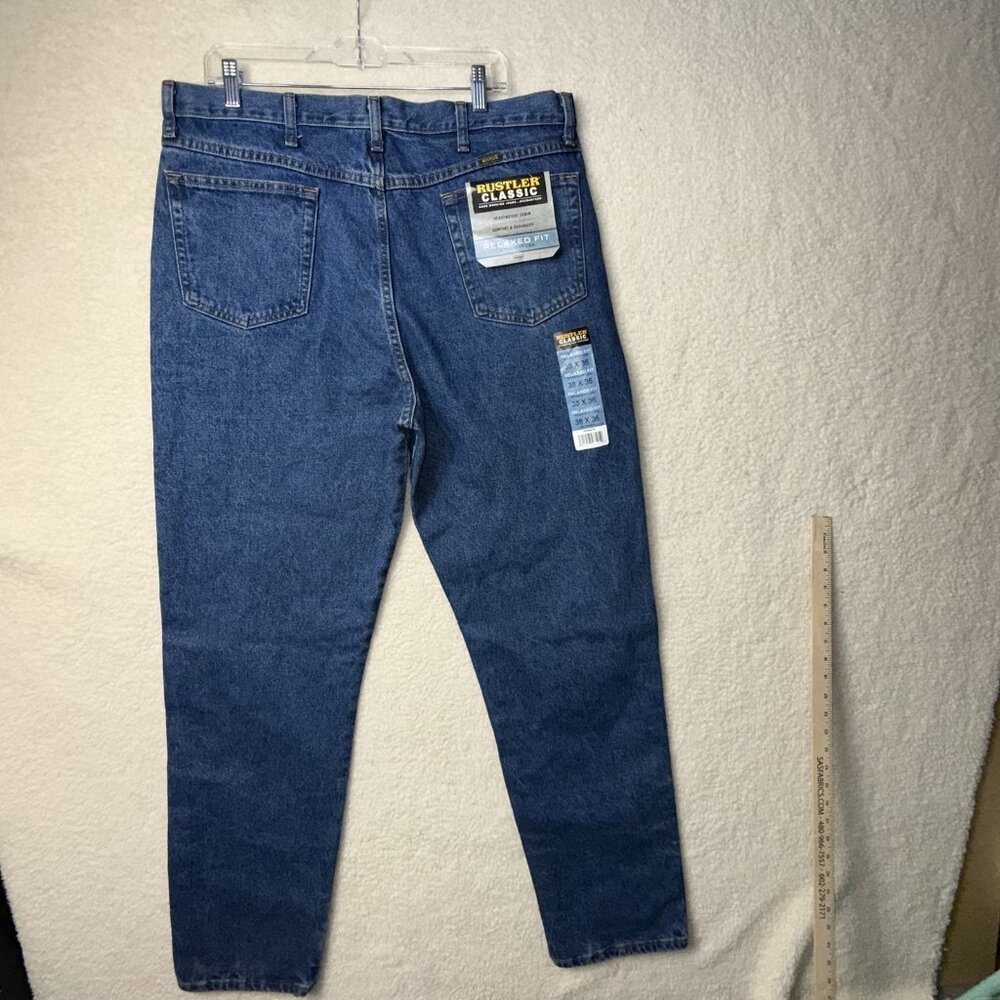 Rustler Classic Mens Relaxed Fit Jeans 38x36 Heavyweight Denim Blue NWT - Picture 3 of 6